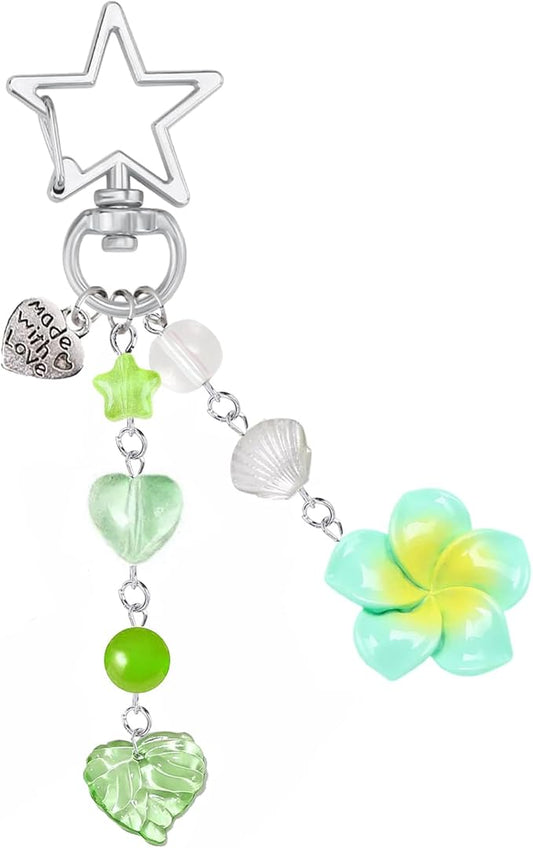 Agromusk Hibiscus Flower Keychain,Cute Y2K Hawaiian Tropical Flowers Keychains Aesthetic Star Summer Beach Decor for Women