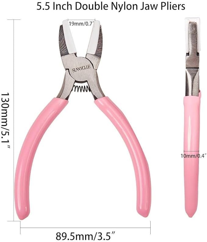 SUNNYCLUE 5.5 Inch Double Nylon Jaw Flat Nose Mini Precision Pliers Wire Forming Bending Tools Small Pliers for DIY Jewelry Making Hobby Projects Women Craft Tool Pink