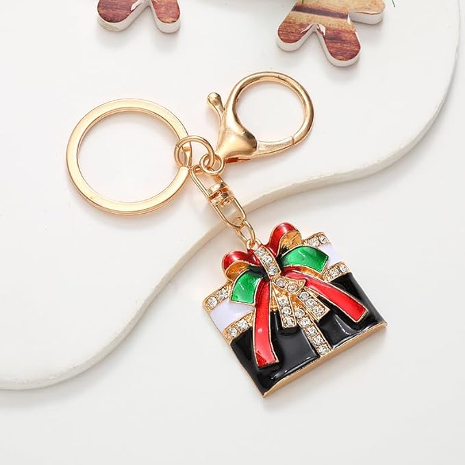 Dreuyet Christmas Keychain Rhinestone Crystal Christmas Tree Santa Purse Bag Handbags Charms for Women Lady Friends