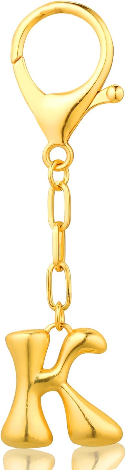 VICKHU Gold Plated Bubble Initial Letter Cute Keychain for Women Car Key Purse Decorative Keyring Handbag Charms Fashion