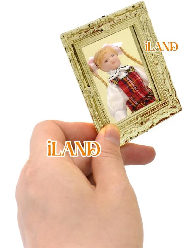 iLAND Mini Mirrors, Dollhouse Accessories on 1:12 Scale, Miniature Framed Glass Mirror (Bright Golden 4pcs)