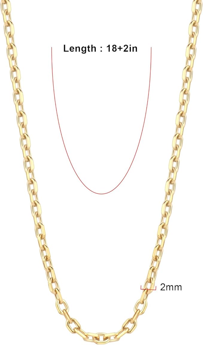 24PCS Gold Rolo Cable Necklaces for Jewelry Making 2MM 18K Gold PVD Plated Stainless Steel Cable Link Chains Bulk for DIY Necklace