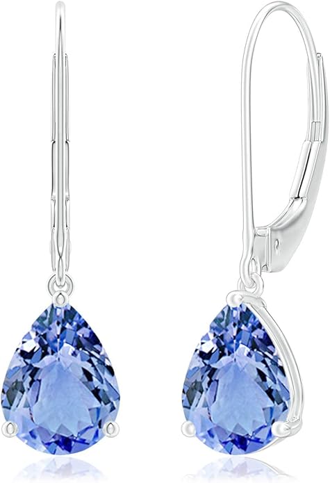 ANGARA Natural Tanzanite Earrings for Women | Solitaire Pear-Shaped Tanzanite Leverback Earrings in 14K Solid Gold/Platinum | December Birthday, Anniversary, Gemstone Jewellery Gift
