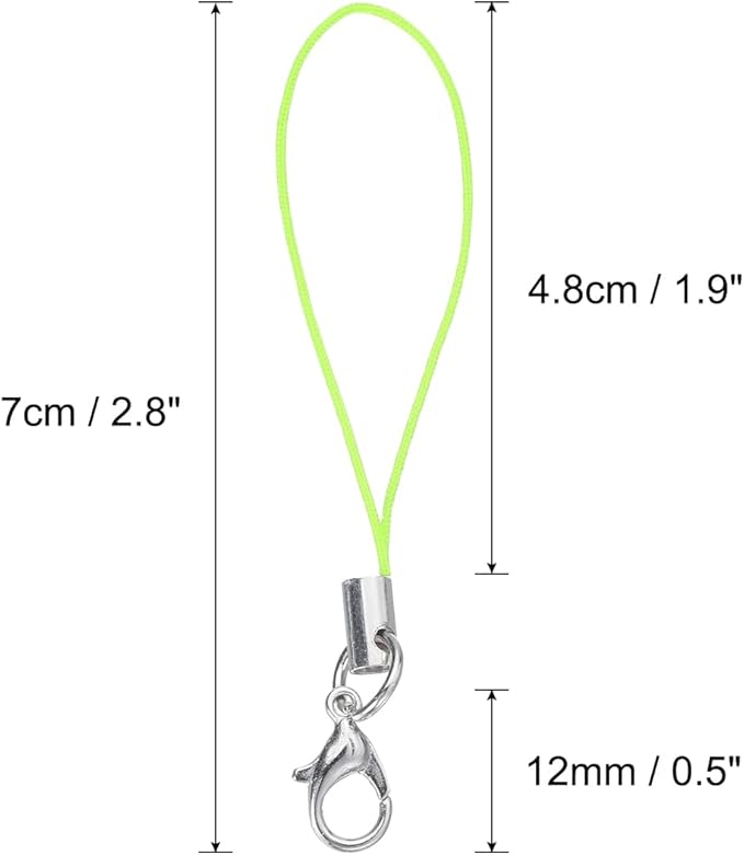 HARFINGTON 100Pcs Clasp Cords Clasp Strap Lanyard Charm Short Finger Rope with Lobster Clasp for Cellphone Cases Keychain DIY Jewelry Making, Yellow Green