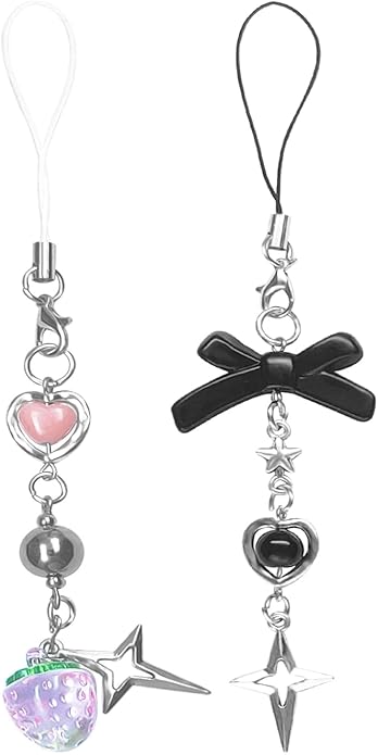 1-4PCS Cute Phone Charms Aesthetic Y2K Cell Phone Charms Strap Pink Strawberry Butterfly Star PhoneCharm Y2K Accessories for Bag Keychain Airpods Camera Pendants Decor