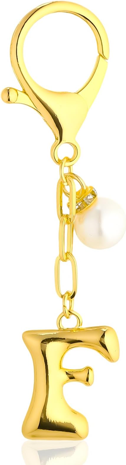 VICKHU Gold Plated Bubble Initial Letter Cute Keychain for Women Car Key Purse Decorative Keyring Handbag Charms Fashion