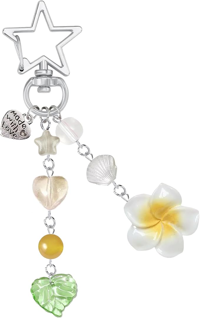 Agromusk Hibiscus Flower Keychain,Cute Y2K Hawaiian Tropical Flowers Keychains Aesthetic Star Summer Beach Decor for Women