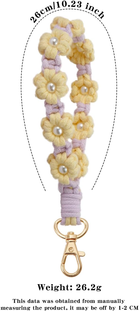 Macrame Keychain Handmade Wristlet Keychain Wrist Lanyard for Keys Cute flower keychain Key Chain for Women
