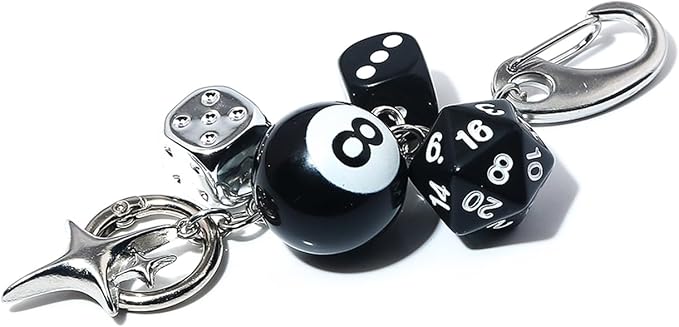 Lucky Dice Cherry Magic 8 Ball Keychain Billiard Ball Star Cherry Bags Charms Cute Y2k Keychain for Women Men