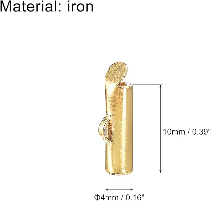 uxcell 100Pcs Slide on End Clasps, 10mm Tube Ball Bead Slider Crimp Ends for Multi-Strand DIY Craft Making, Light Golden