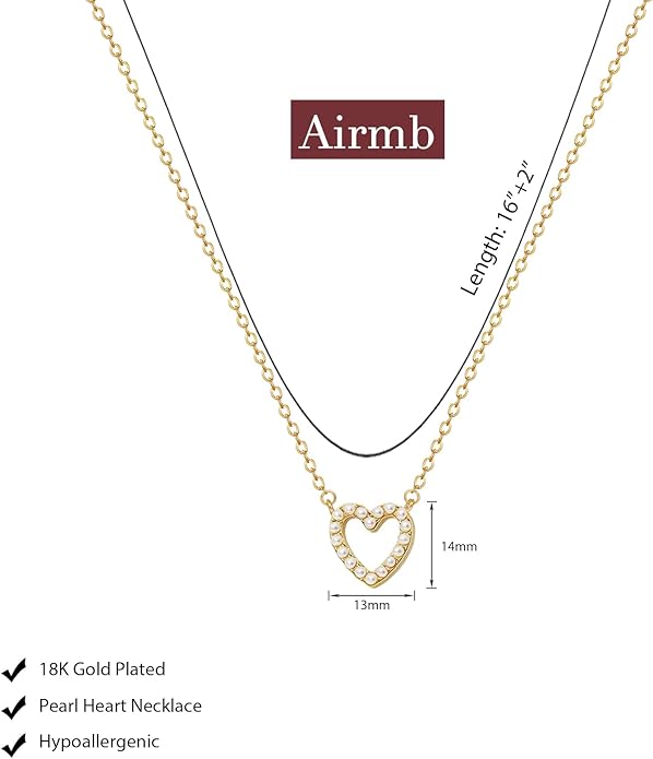 Airmb Cute Heart Necklace for Women Gold/Silver Plated Heart Pendant Choker Necklaces Tendy Love Heart Chain Necklace Dainty Gold/Silver Necklace Jewelry Gifts for Women