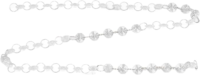 Crystal Chain Garland Strand, Acrylic Bead Chain Decoration, Adjustable DIY Crystal Garland with Metal Rings for Wedding Party Celebration, Home Garden Decor, Art Projects and DIY