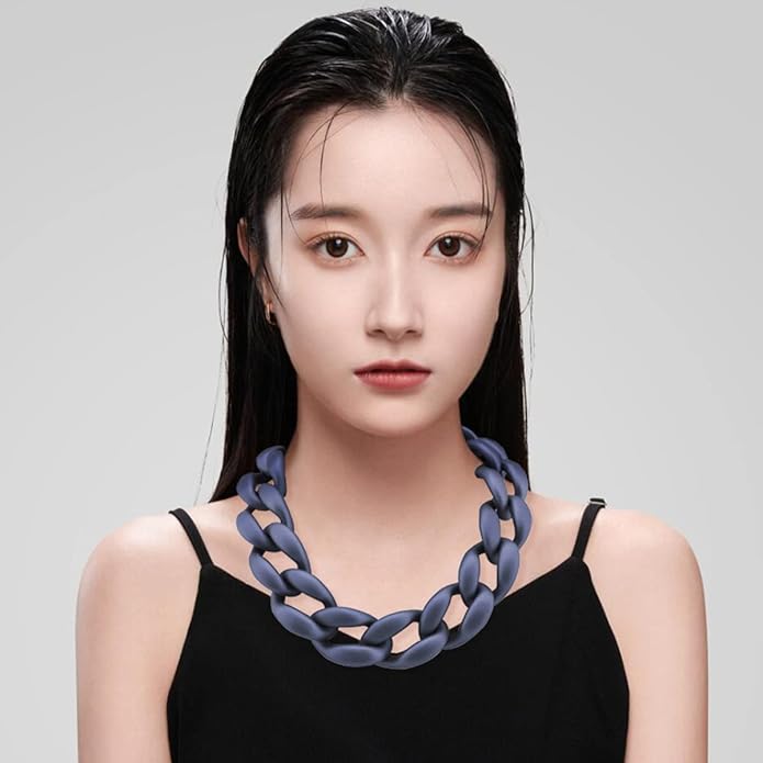 Firstmeet Chunky Acrylic Necklace Smooth Chain Link Cool Statement Choker Cuban Style Jewelry Gift for Women