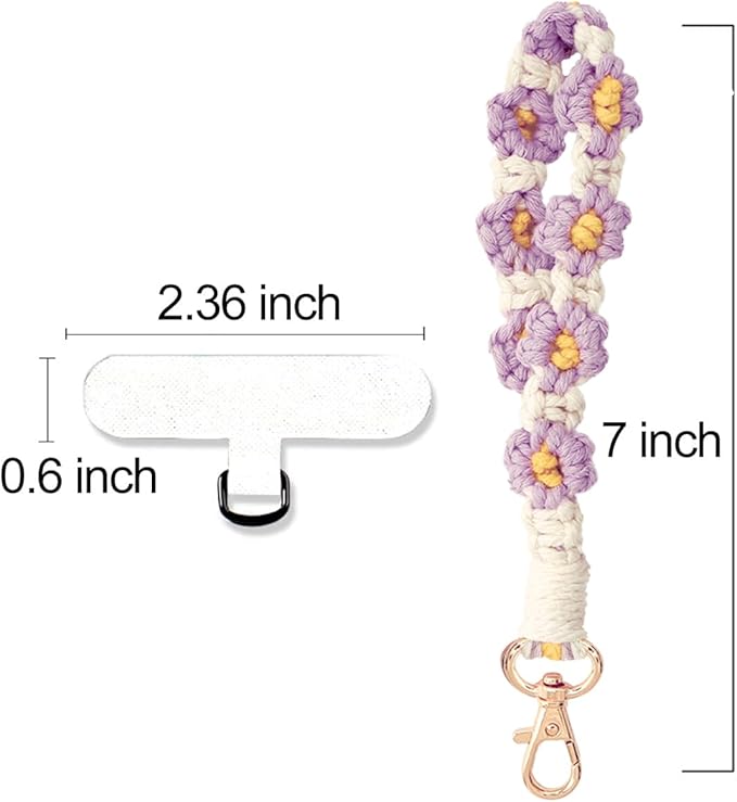 Boho Macrame Phone Wrist Strap, Cell Phone Lanyard with Tether Tab, Keychain Wristlet Charm, Anti-Loss Phone Chain