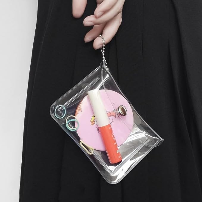 3 Pcs Clear Womens Card Holder Wallet Small Coin Purse Keychain Mini Change Pouch Credit Card Case Coin Purses and Pouches, Plastic PVC Coin Wallet