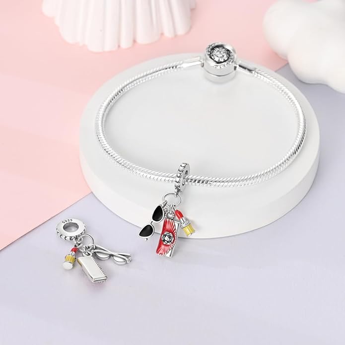 NARMO Charms for Bracelets 925 Sterling Silver Star Dangle Charms Car Keys Lipstick Dangle Charm Beads for Women Bracelets Necklace