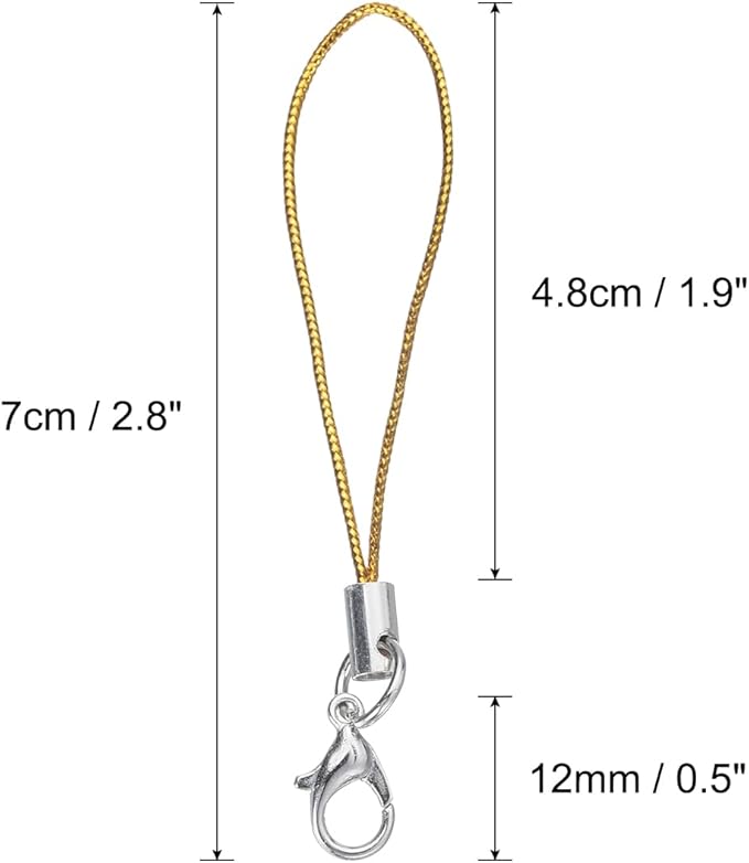 HARFINGTON 100Pcs Clasp Cords Clasp Strap Lanyard Charm Short Finger Rope with Lobster Clasp for Cellphone Cases Keychain DIY Jewelry Making, Gold Tone
