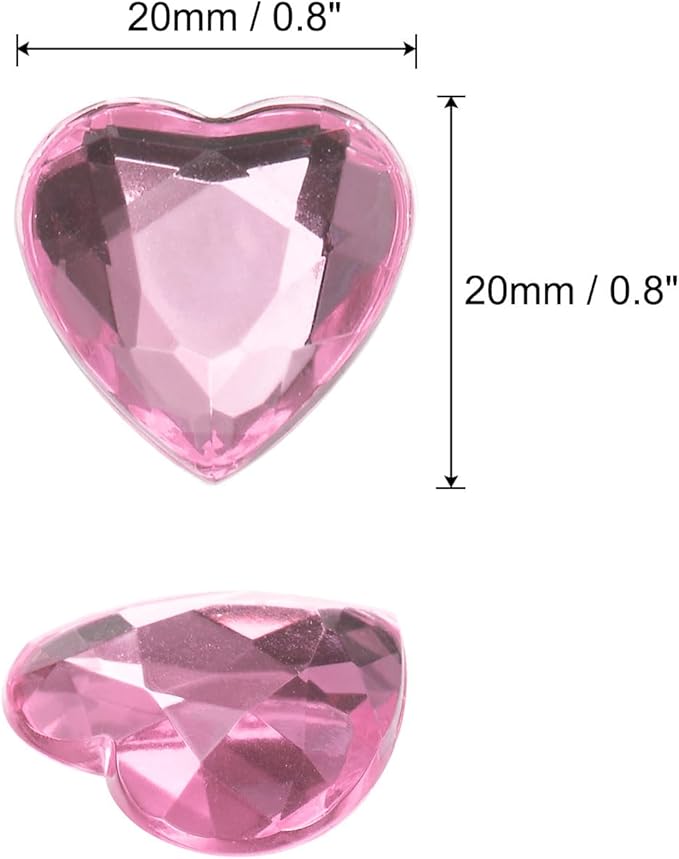 MECCANIXITY 40 Pcs Acrylic Heart Rhinestone 20mm Flat Back Plastic Gems Jewelry Stickers for Craft Bead Face Painting Costume Jewelry Making Light Pink