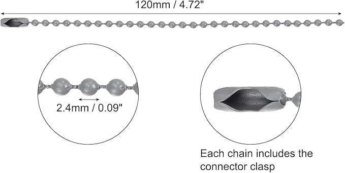 MECCANIXITY 20Pcs 5 Inch 12cm Ball Bead Chain, Metal Ball Chain with Connectors for Hanging Ornament Jewelry Necklace Dog Tag Keychain Christmas Decoration,Gray