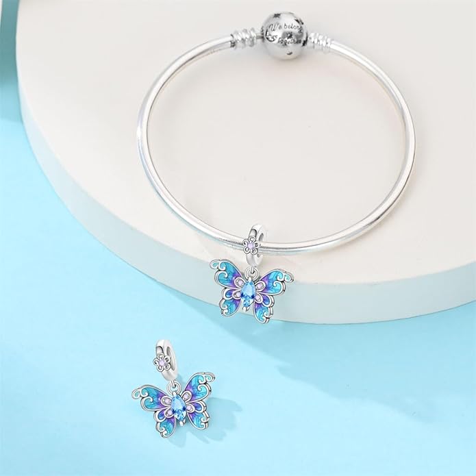HONGRUI 925 Sterling Silver Charm for Bracelets Necklace Fashion Heart Bow Flower Family Butterfly Pendant Bead Charm for Women Festival jewelry gifts