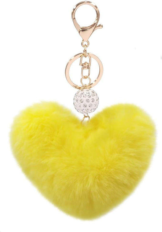 Women's Heart Faux Fur Pom Pom Key Chains Bag Accessory Puffball Keyring Backpack Charms for Girls