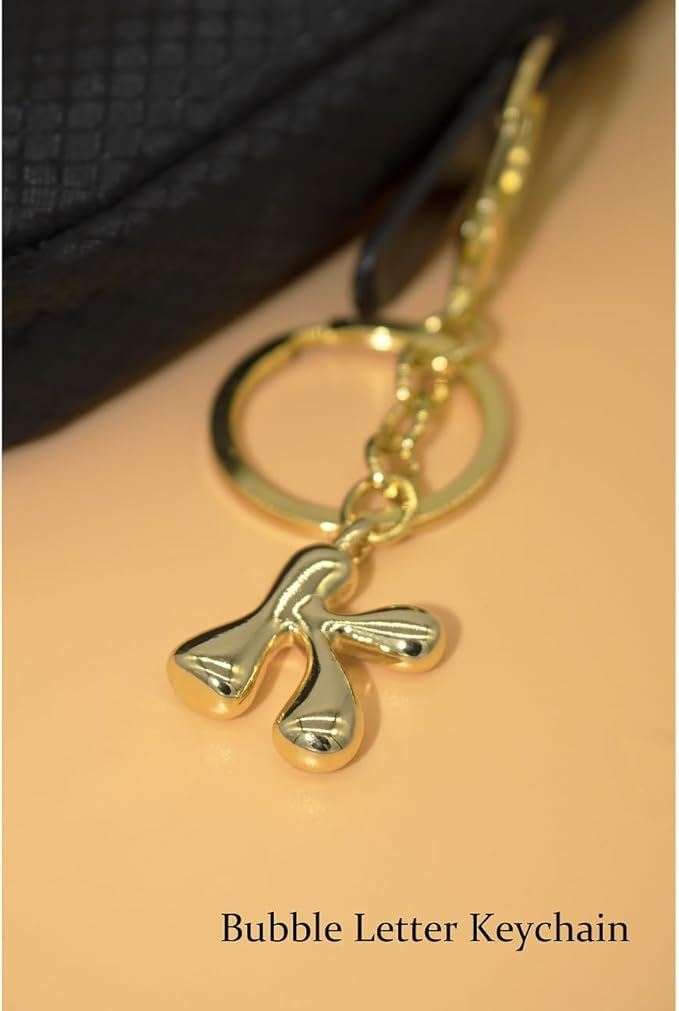Bubble Letter Initial Keychain for Women Chunky 18 K Gold Plated Alphabet Handbag Bag Charms Purse Accessories Gift