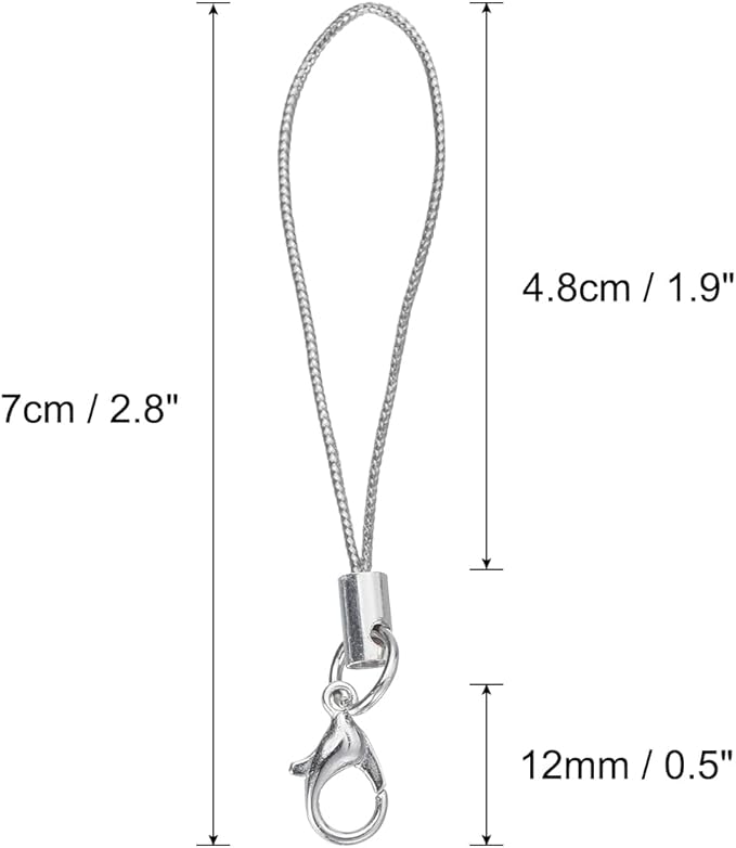 HARFINGTON 100Pcs Clasp Cords Clasp Strap Lanyard Charm Short Finger Rope with Lobster Clasp for Cellphone Cases Keychain DIY Jewelry Making, Silver Tone