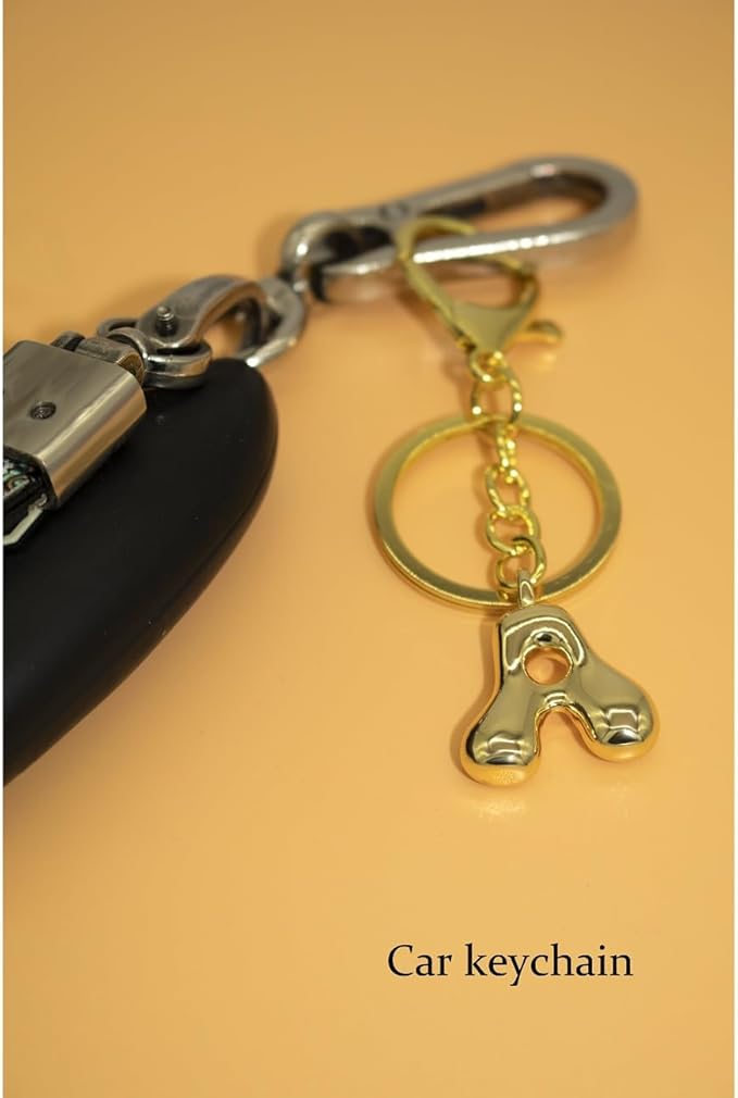 Bubble Letter Initial Keychain for Women Chunky 18 K Gold Plated Alphabet Handbag Bag Charms Purse Accessories Gift