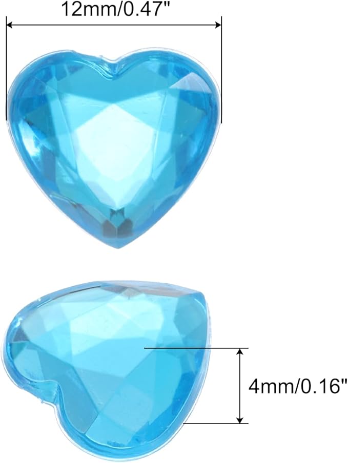 MECCANIXITY 40 Pcs Acrylic Heart Rhinestone 12mm Flat Back Plastic Gems Jewelry Stickers for Craft Bead Face Painting Costume Jewelry Making, Lake Blue