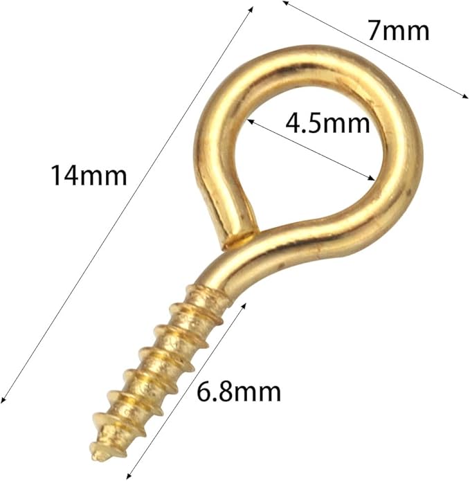 0.55inch/7X14mm Screw Eye Pins for Jewelry Making Eyepins Hook Eyelets Screw Threaded Gold Tone Clasps Hooks for DIY Jewelry Making 200 pcs/lot