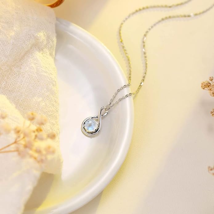 FANCIME 14K Solid Gold Birthstone Pendant with Sterling Silver Chain Infinity Gemstone Necklace Fine Jewelry Anniversary Birthday Christmas Gifts for Women Wife Her