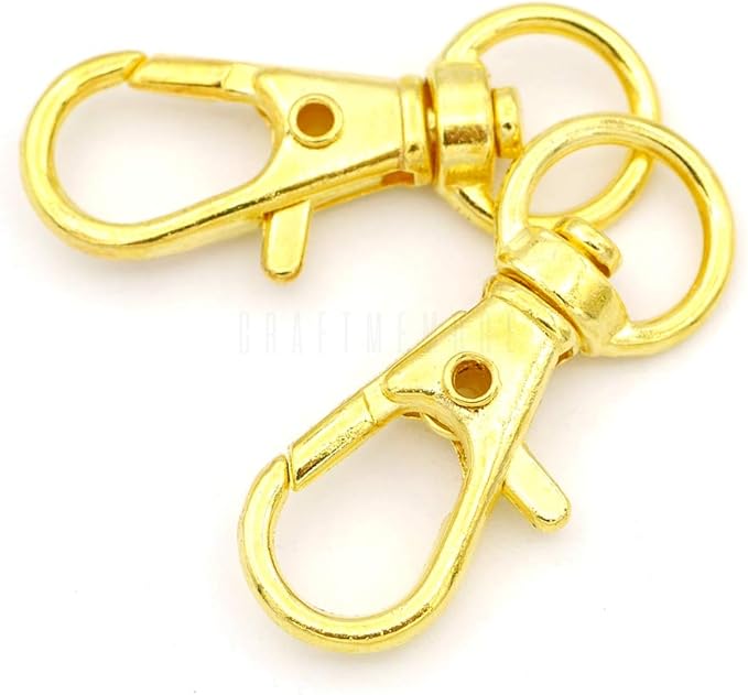 CRAFTMEMORE 50 pcs Swivel Clasps Lanyard Clips Snap Hook Metal Lobster Claw Clasp PLTN (Gold)