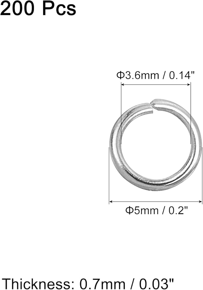 uxcell 200Pcs Open Jump Rings, 5mm 316 Stainless Steel O Rings, Split Rings Circle Clasp Connecting Ring for Jewelry Making Supplies Necklace Repair, Silver
