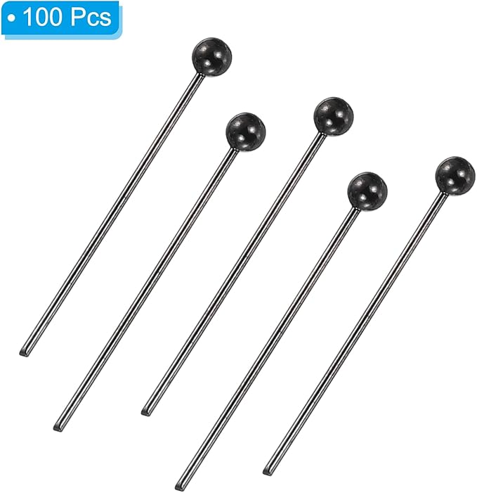 PATIKIL 100Pcs Matte Black Ball Head Pins Jewelry Making 24 Gauge 18mm Wire Head Pins Brass Round Ball Head Pins Metal End Head Pins for DIY Craft Necklaces Bracelets Earrings