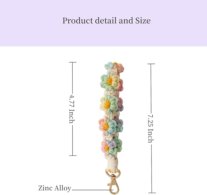 Boho Keychain Handmade Keychain Wristlet Key Chain Wrist Lanyard for Keys Cute daisy keychain for Women