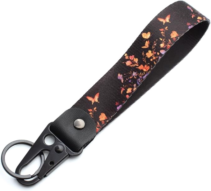 2 Pcs Classic Black & Floral Keychain Wristlet Lanyard for Women couples, Flower Wristlet Strap for Keys Hands-Free Wearable