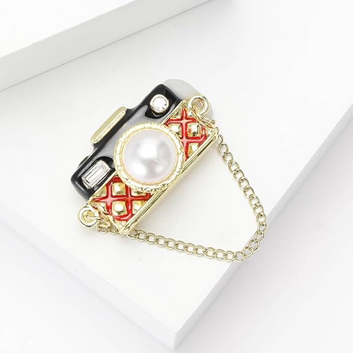 Camera Brooch Pins for Women, Pearl Camera Brooch Pin, Cute Camera Brooch Lapel Pin, Bohemian Camera Brooches Pins for Women Hat Bag Suit Dress Accessories Jewelry