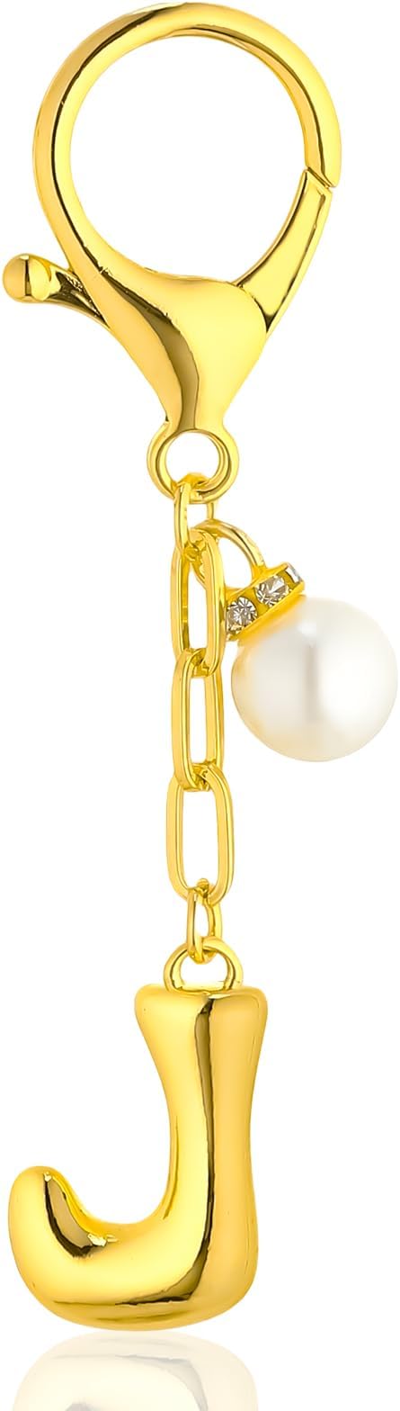 VICKHU Gold Plated Bubble Initial Letter Cute Keychain for Women Car Key Purse Decorative Keyring Handbag Charms Fashion
