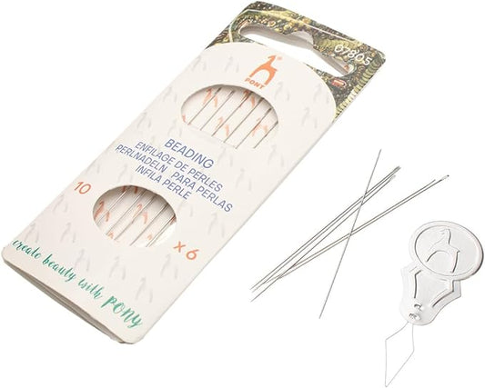 Pony Beading Needles, Size 10, Pack of 6, Box of 5 Packs, 2 Inches, Made in India, Use for Loom Weaving Beadwork, Off-Loom Stitching and Jewelry Making with Seed Beads