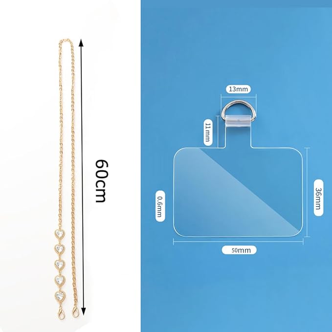 Phone Crossbody Chain Cell Phone Lanyard,Universal Leather+Metal Shouder Strap with Phone Tether Patches (F)