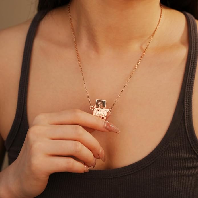 Personalized Stylish Mini Camera Necklace, Custom Picture Locket Pendant Necklace,Memorial Jewelry Gift for Photography Lovers