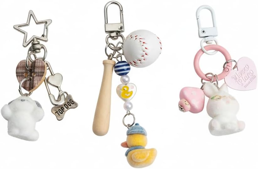 3 Pcs Aesthetic Y2K Keychain Accessories Bunny Dog Cat Keychain Pendant Star bow baseball pendant Bag Charms Backpack Handbag Charms Christmas Gifts