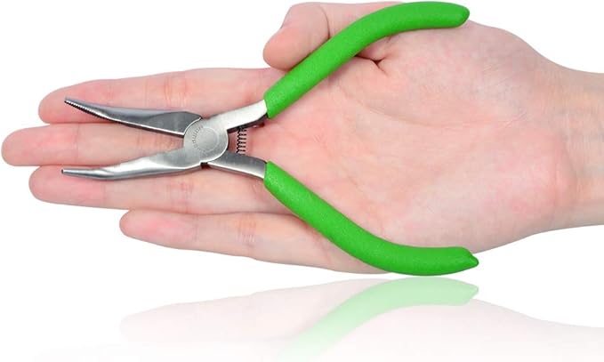 SPEEDWOX Mini Bent Nose Pliers for Jewelry Making 4-1/2 Inches 45 Degree Curved Serrated Jaws Small Thin Needle Nose Micro Chain Nose Pliers Precision Fine Pliers Professional Beading Tool Hobby Craft