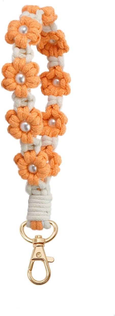 Macrame Keychain Handmade Wristlet Keychain Wrist Lanyard for Keys Cute flower keychain Key Chain for Women