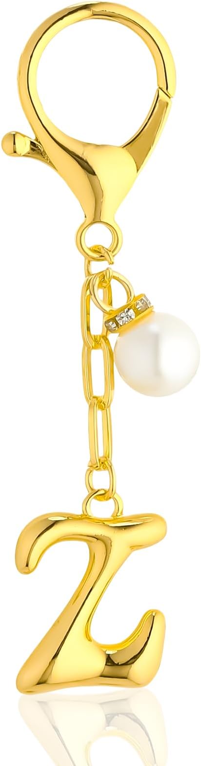 VICKHU Gold Plated Bubble Initial Letter Cute Keychain for Women Car Key Purse Decorative Keyring Handbag Charms Fashion