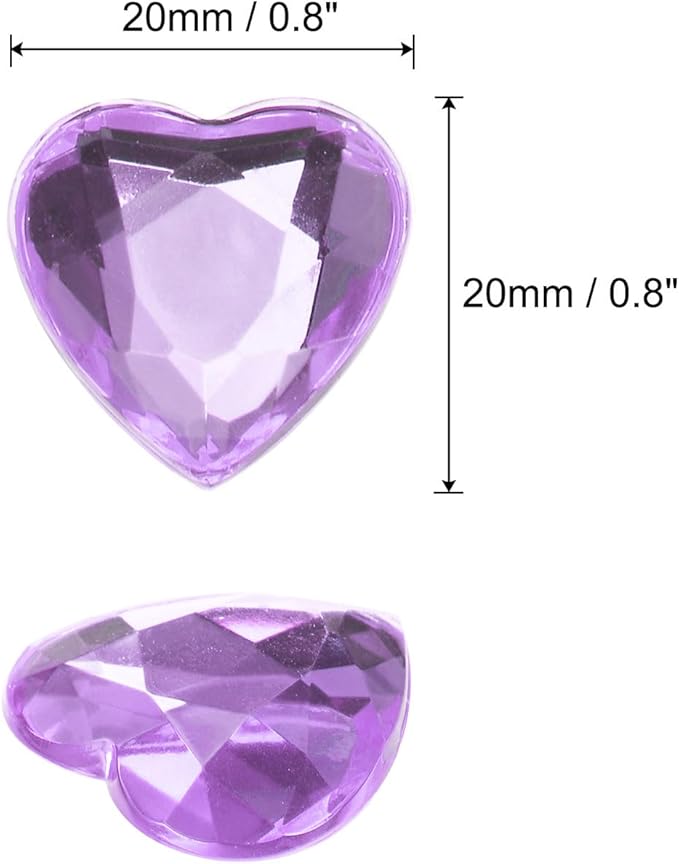 MECCANIXITY 40 Pcs Acrylic Heart Rhinestone 20mm Flat Back Plastic Gems Jewelry Stickers for Craft Bead Face Painting Costume Jewelry Making Mid Purple