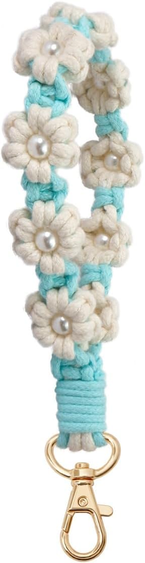 Macrame Keychain Handmade Wristlet Keychain Wrist Lanyard for Keys Cute flower keychain Key Chain for Women