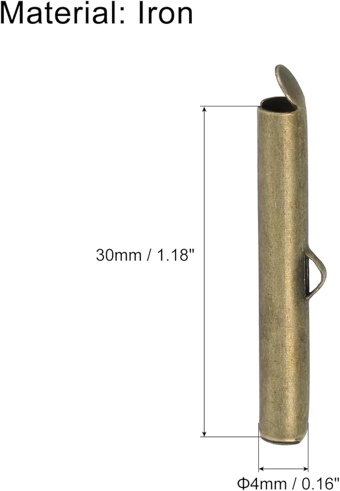 uxcell 100Pcs Slide on End Clasps, 30mm Tube Ball Bead Slider Crimp Ends for Multi-Strand DIY Craft Making, Bronze Tone