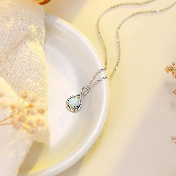 FANCIME 14K Solid Gold Birthstone Pendant with Sterling Silver Chain Infinity Gemstone Necklace Fine Jewelry Anniversary Birthday Christmas Gifts for Women Wife Her