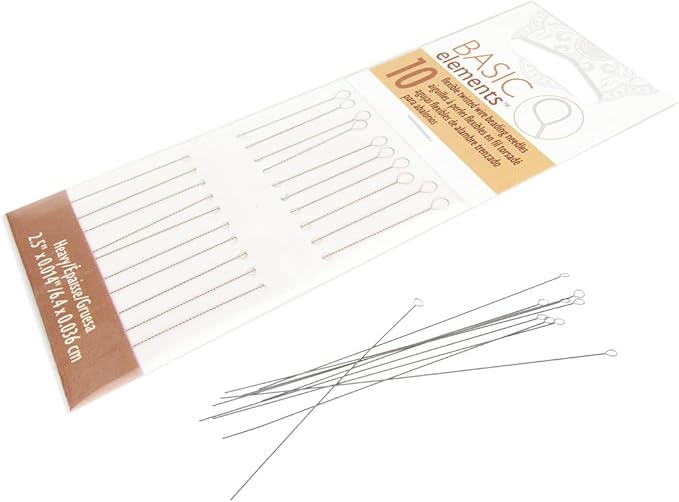 The Beadsmith Basic Elements Twisted Wire Needles – Heavy Flexible Beading Needle, Pack of 10, Large Round Eye and Easy to Thread – Collapsible Eye Holds Threads – Use for Pearl Knotting and Silk Cord